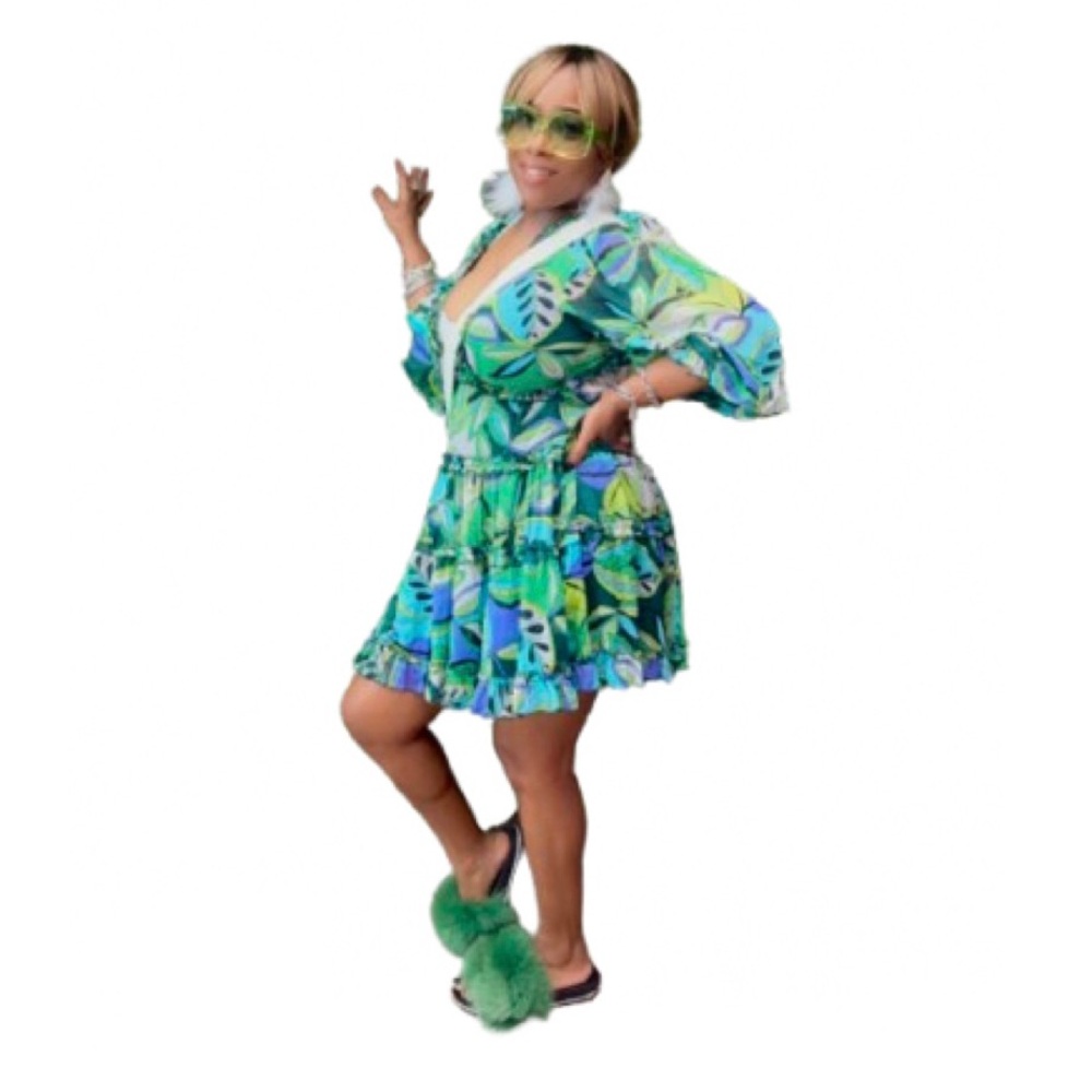 Vibrant Green Patterned Dress